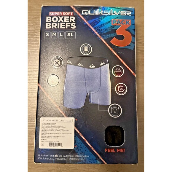 Quicksilver Men’s Super Soft Boxer Briefs Fly Front Tag Free Size L 3-Pack - Picture 2 of 9